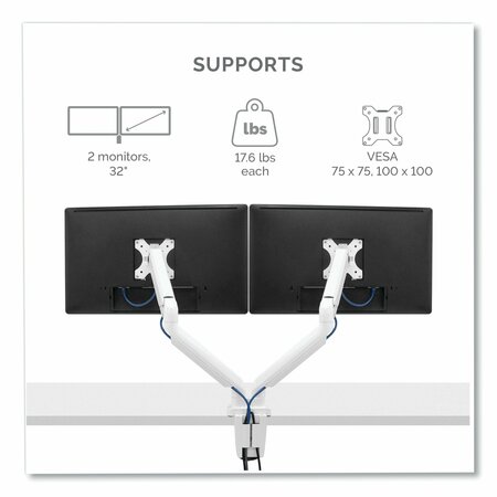 Fellowes Platinum Series Dual Monitor Arm for 27" Monitors, Wht, Supports 20 lb 8056301